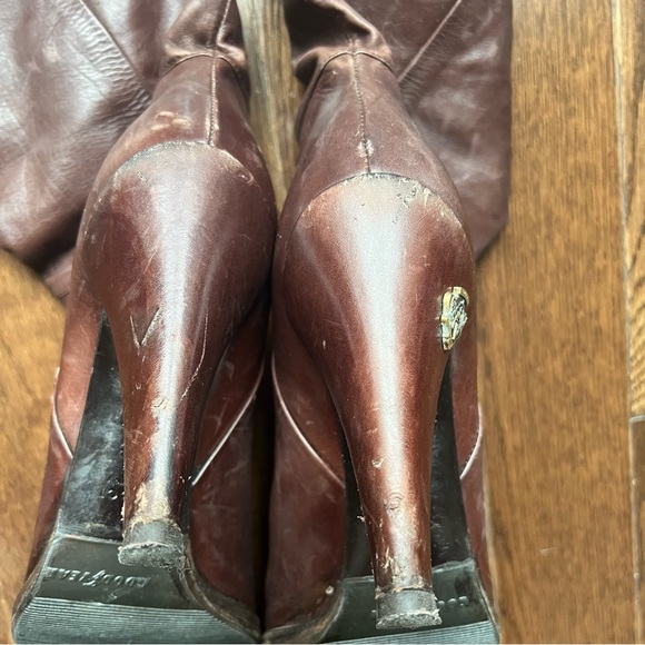 Authentic Gucci Tall Brown High Heel Leather Boot-sz 7.5 - Picture 14 of 16